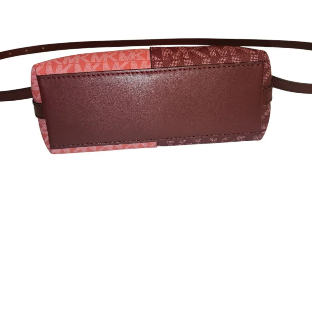 Michael Kors Jet Set Crossbody In Oxblood And Lighter Pink